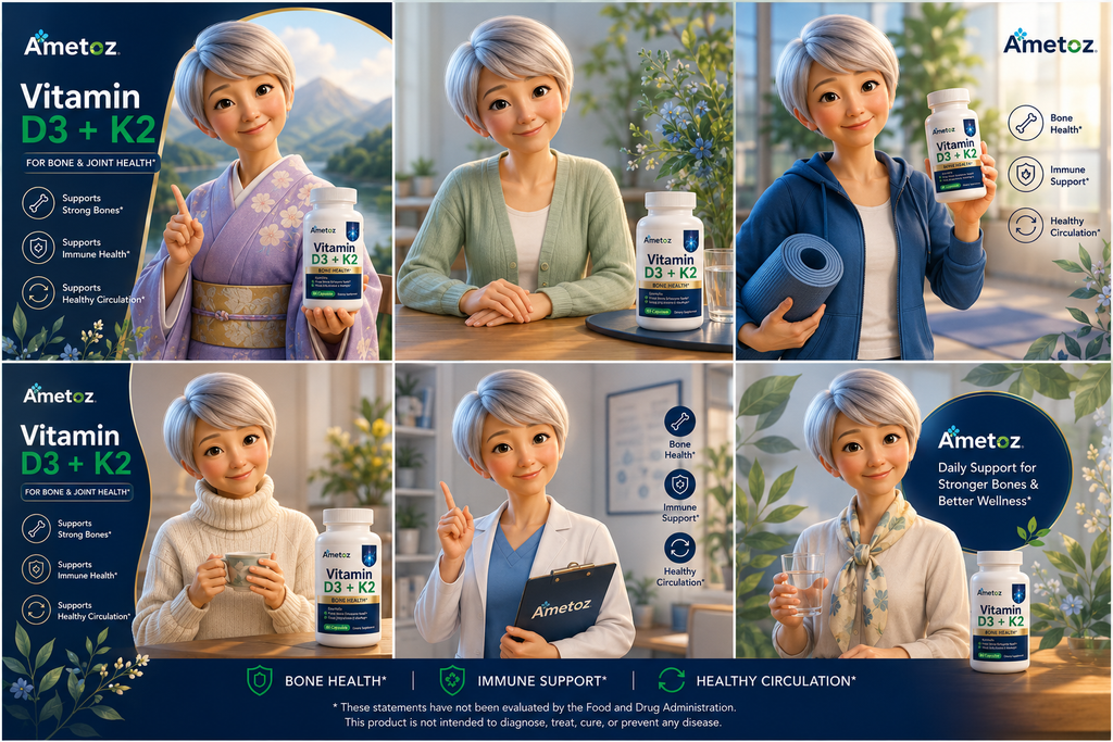 Ametoz Vitamin D3+K2 Capsules – 60 Count