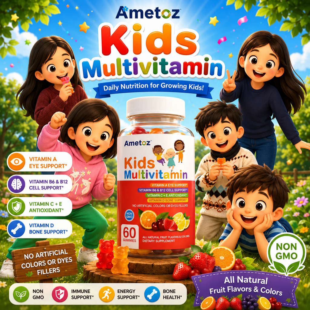 Ametoz Kids Multivitamin Gummies – 60 Vegan Gummies | Non-GMO | Natural Fruit Flavors